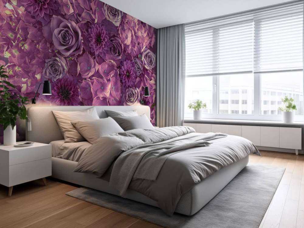 Lila Hortensien, Rosen und Dahlien