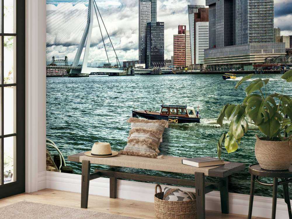 Skyline' Rotterdam mit Blick auf den Kop van Zuid in Farbe 