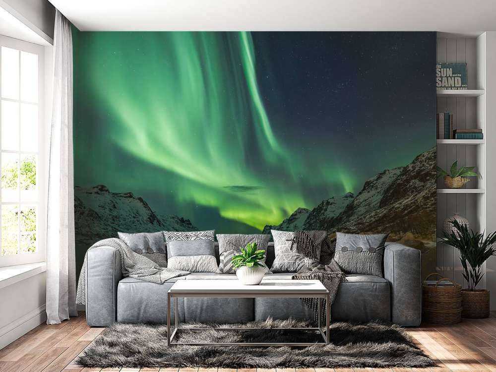 Nordlichter zwischen zwei Fjorden auf Fototapete