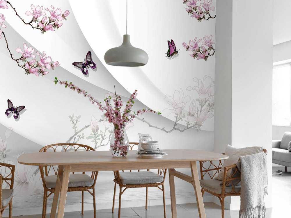Weißer 3D-Hintergrund mit dekorativer Blüte