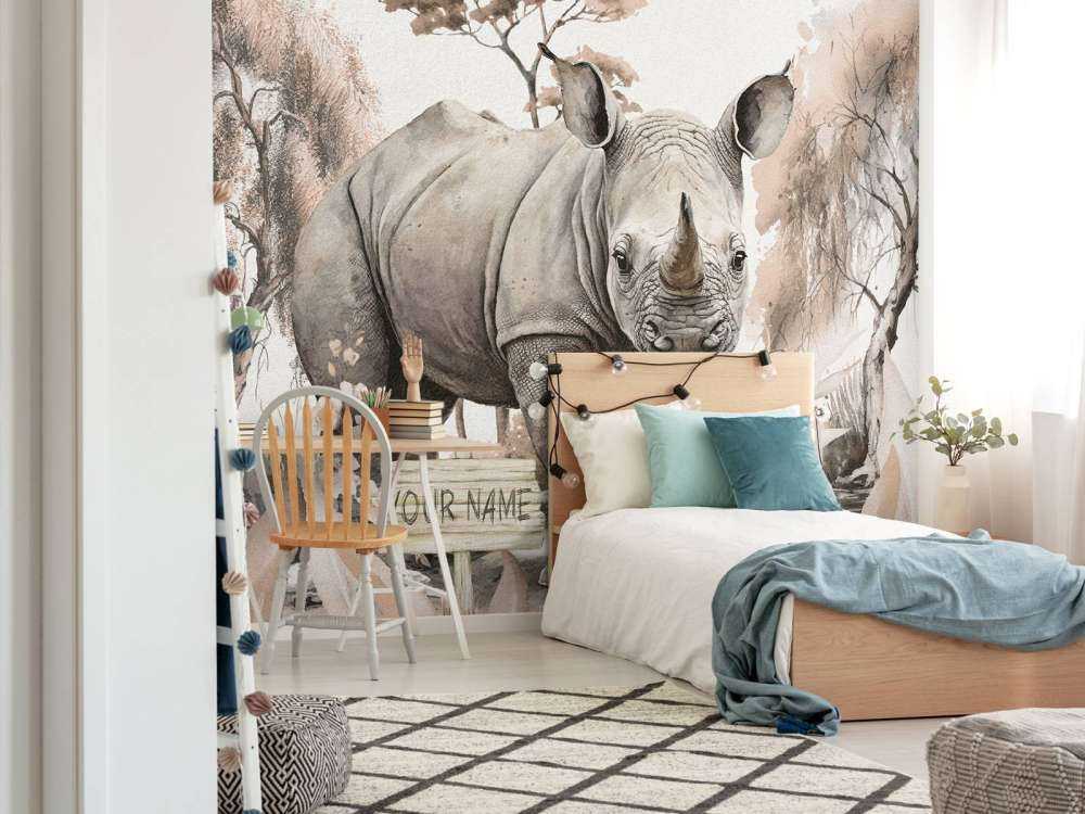 Baby-Nashorn in der Savanne taupe