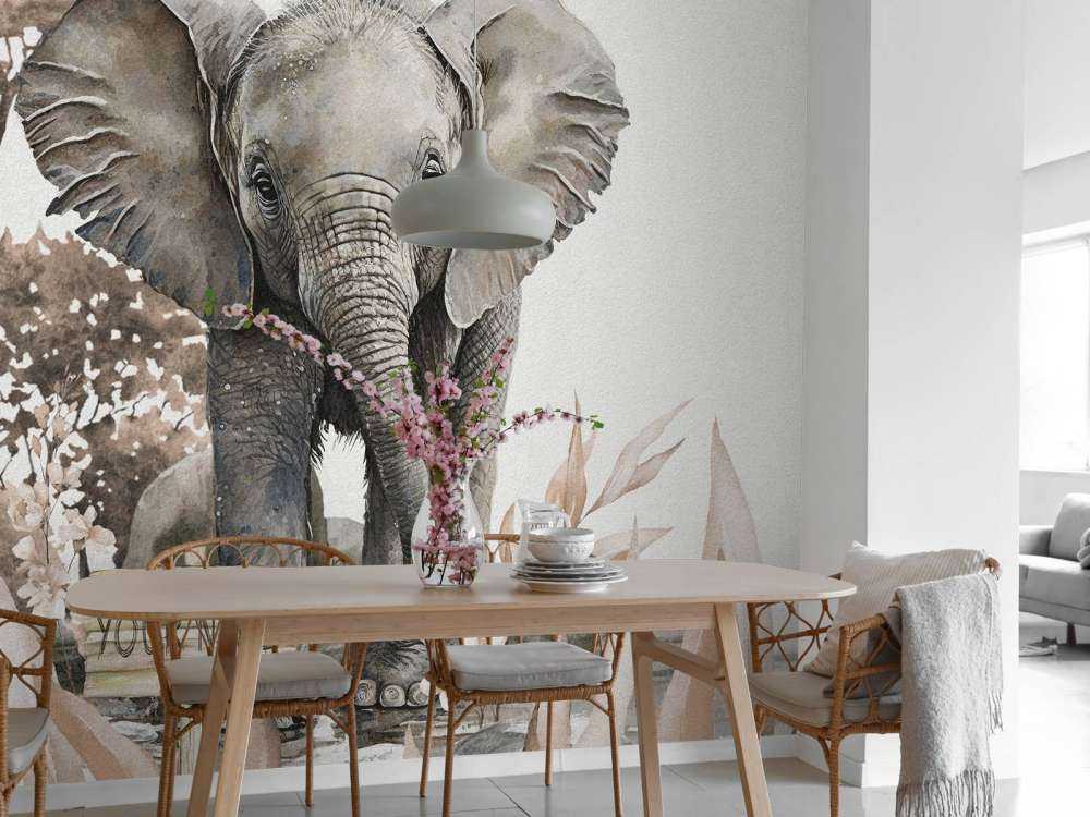 Elefantenbaby im Dschungel taupe