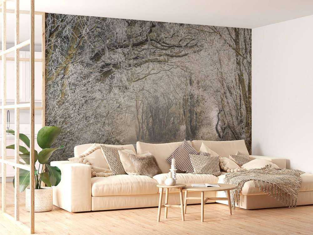 Gefrorene Straße durch den Wald