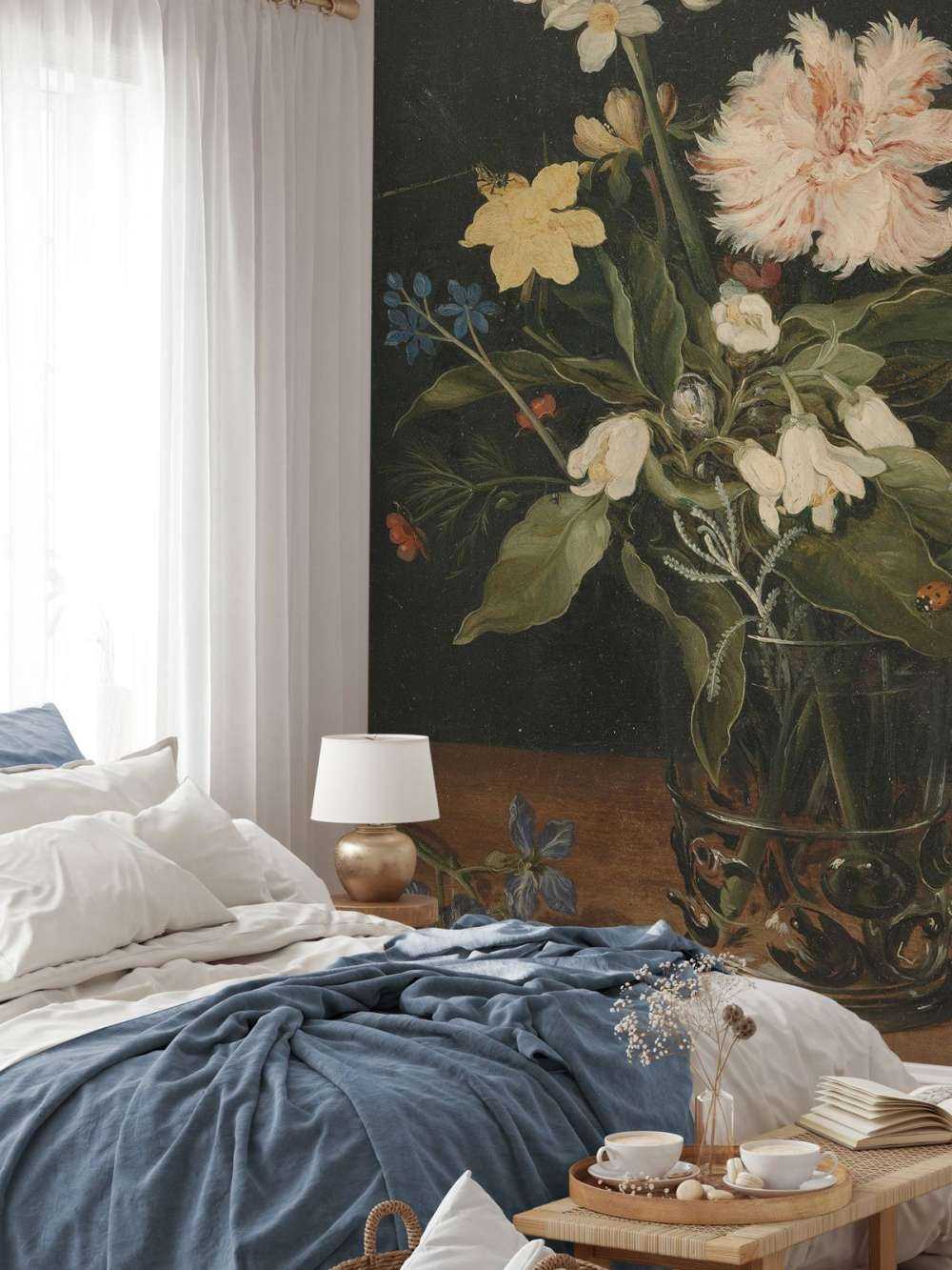 Stillleben mit Blumen in einem Glas auf Fototapete