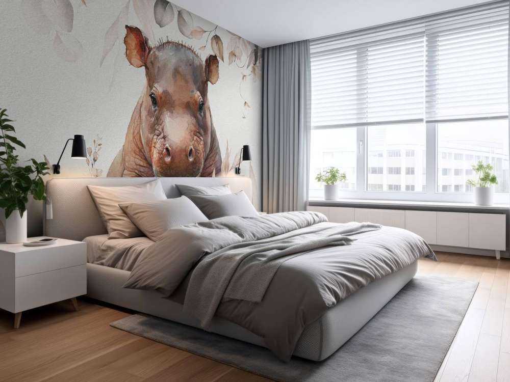 Baby-Nilpferd zwischen den Blättern taupe