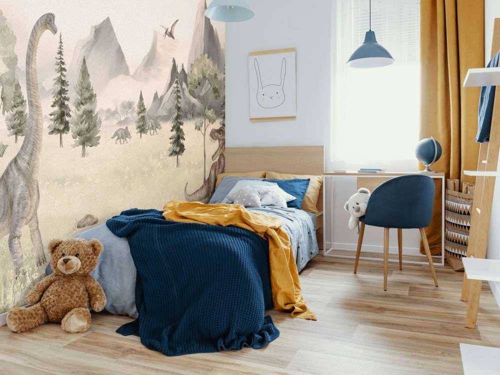 Landschaft mit Dinosauriern in beige