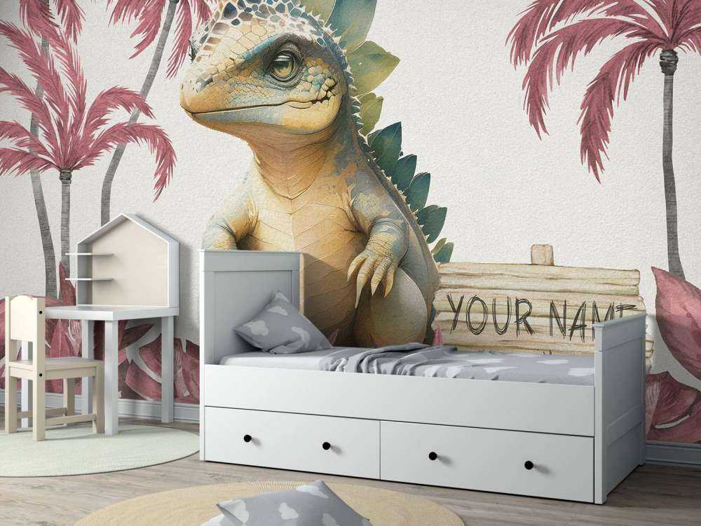 Baby-Stegosaurus im rosa Dschungel