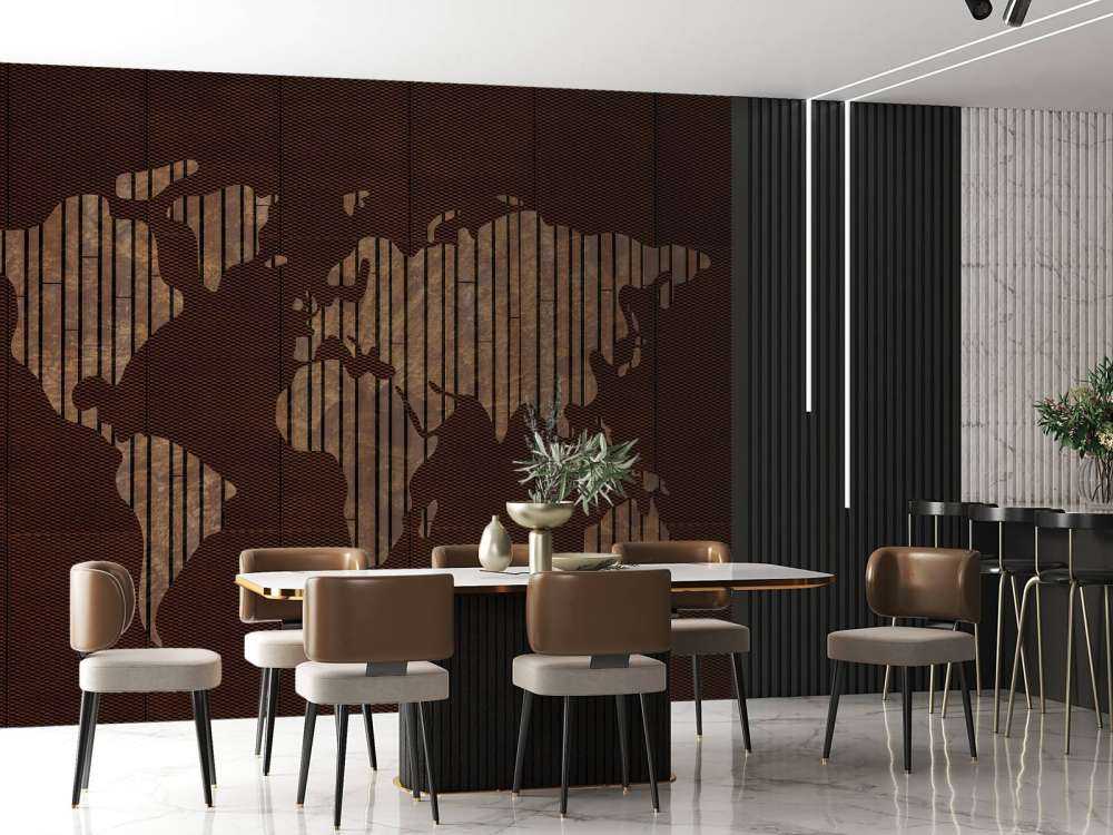 Weltkarte mit Holztextur