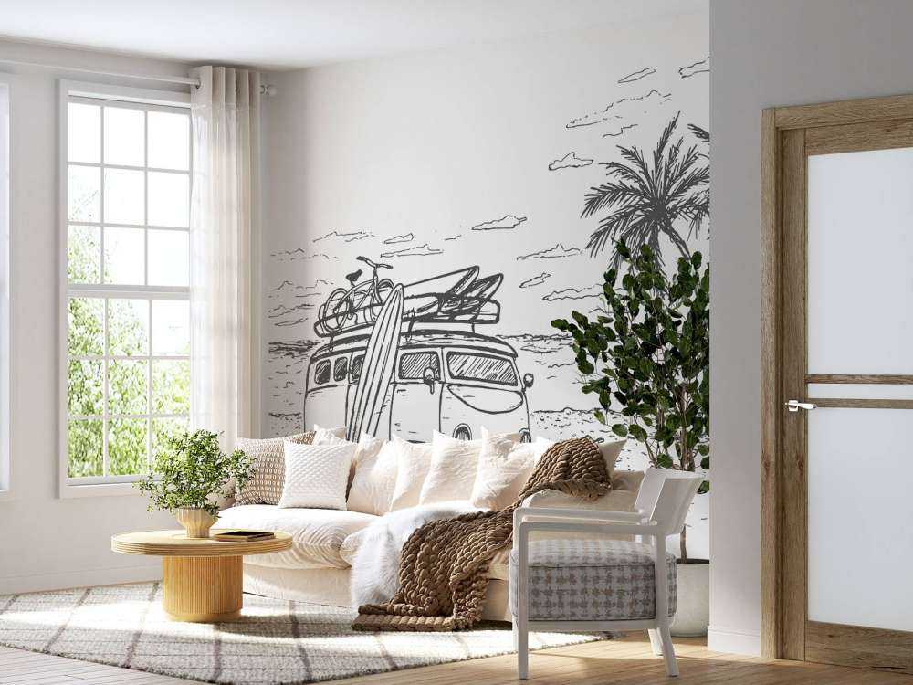 Schwarz und weiß gezeichnet Strand