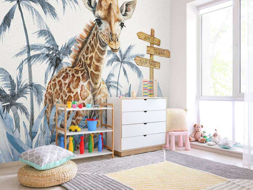 Baby-Giraffe im Dschungel blau