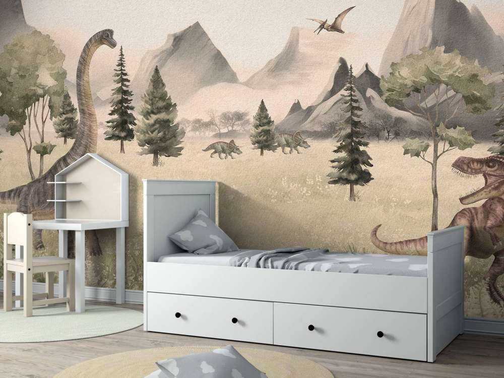 Landschaft mit Dinosauriern in beige