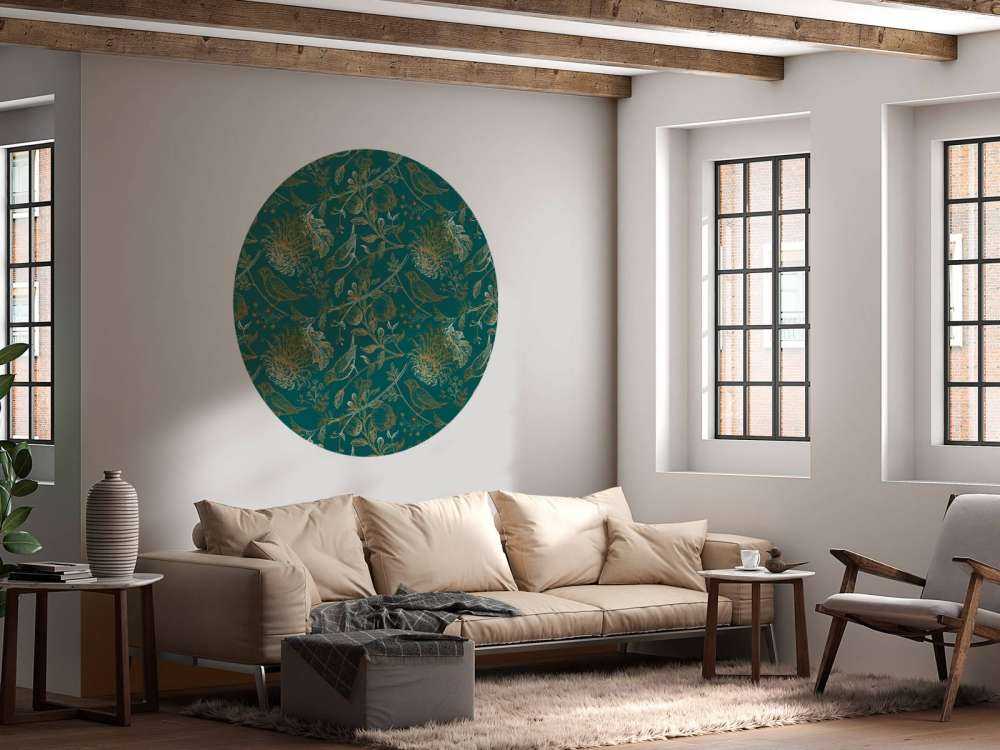 Chrysantheme und Vogelmuster