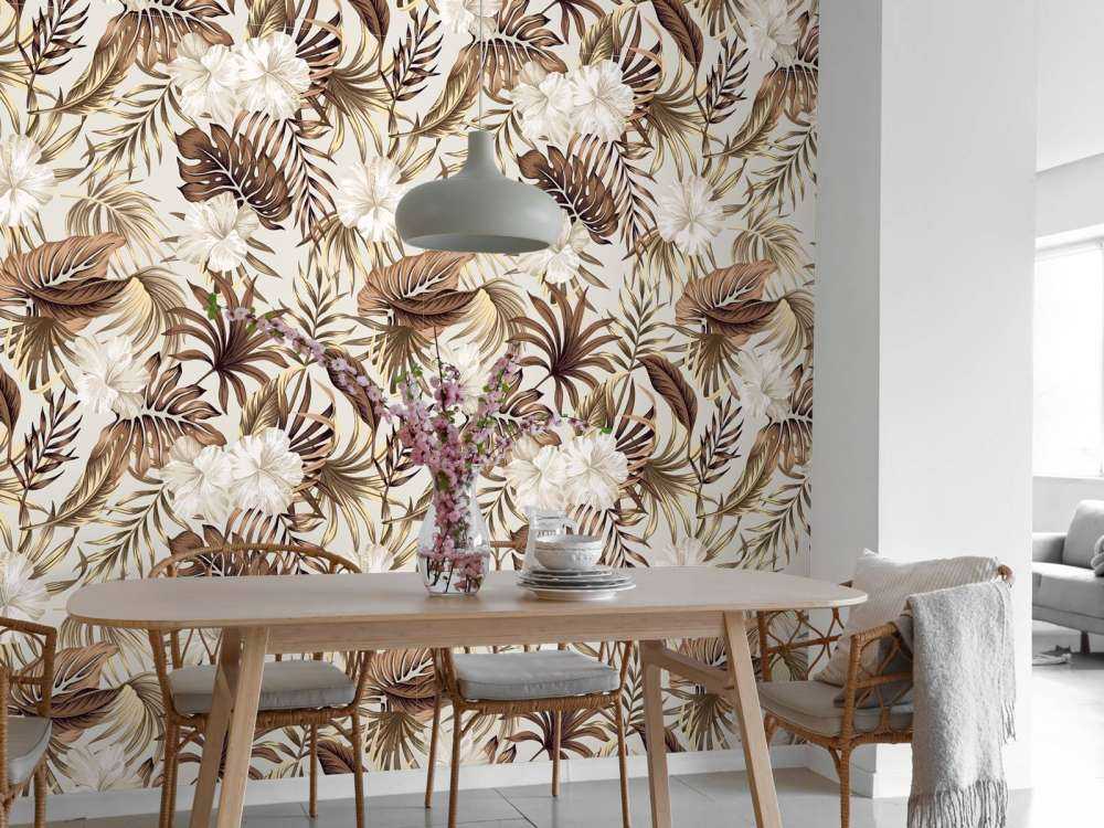 Tropische Blumen, beige