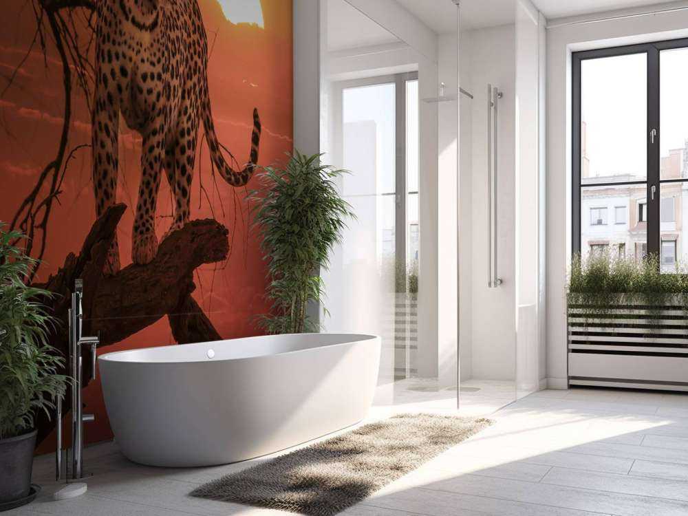 Leopard mit untergehender Sonne
