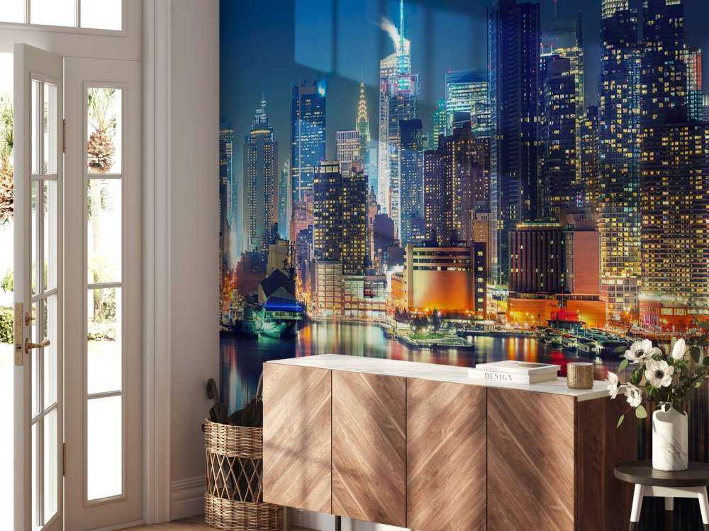 Fototapete New Yorker Skyline bei Nacht