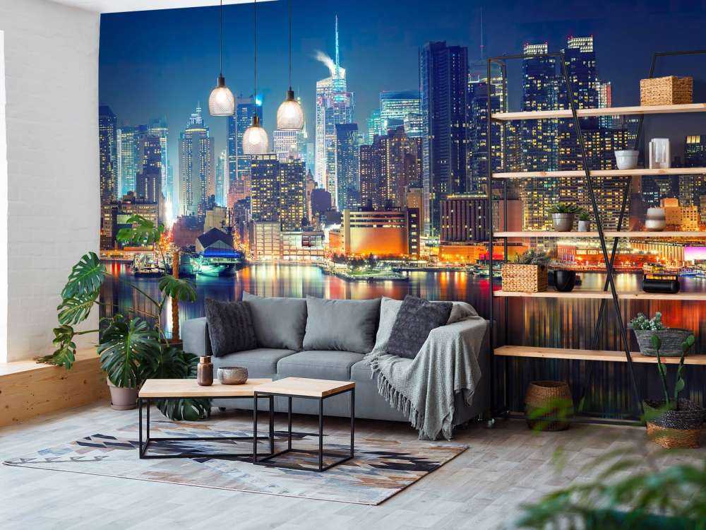 Fototapete New Yorker Skyline bei Nacht