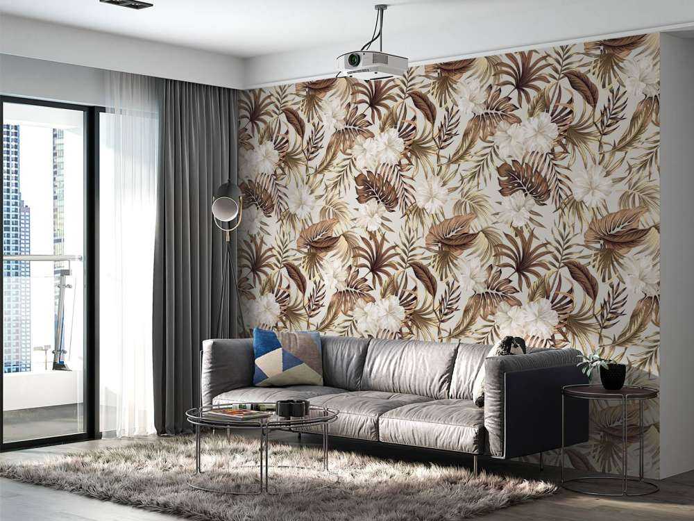 Tropische Blumen, beige