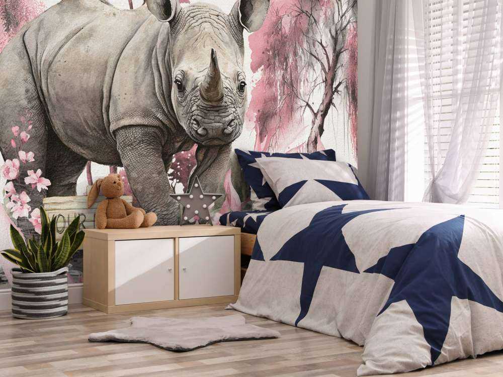 Baby-Nashorn in der Savanne rosa