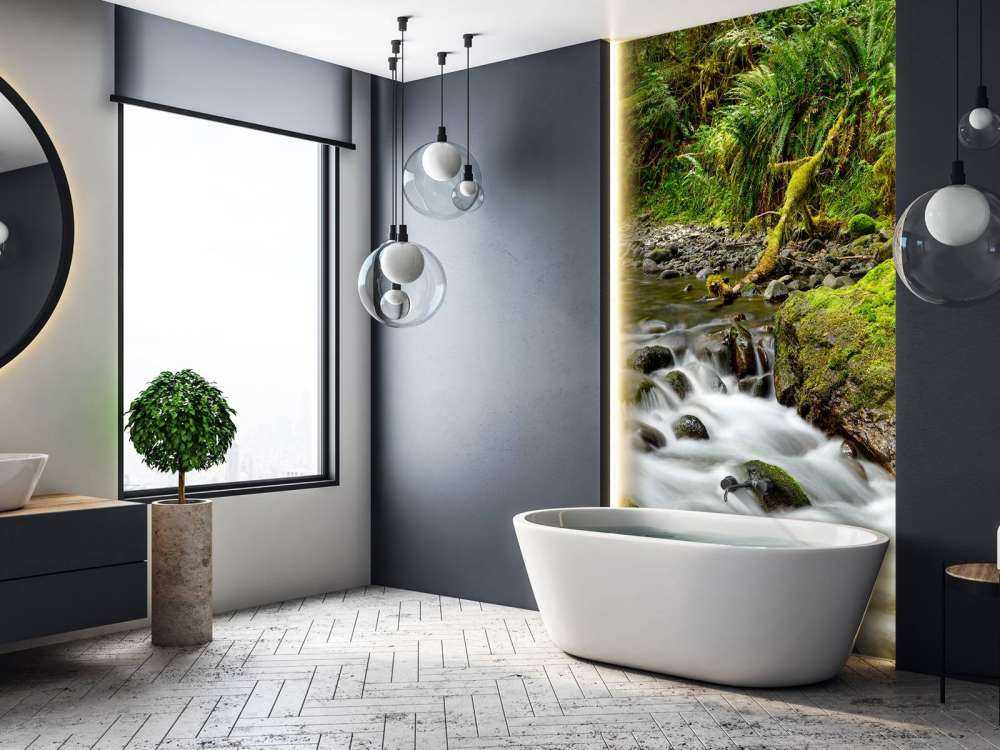 Grüner Felsen mit Fluss 