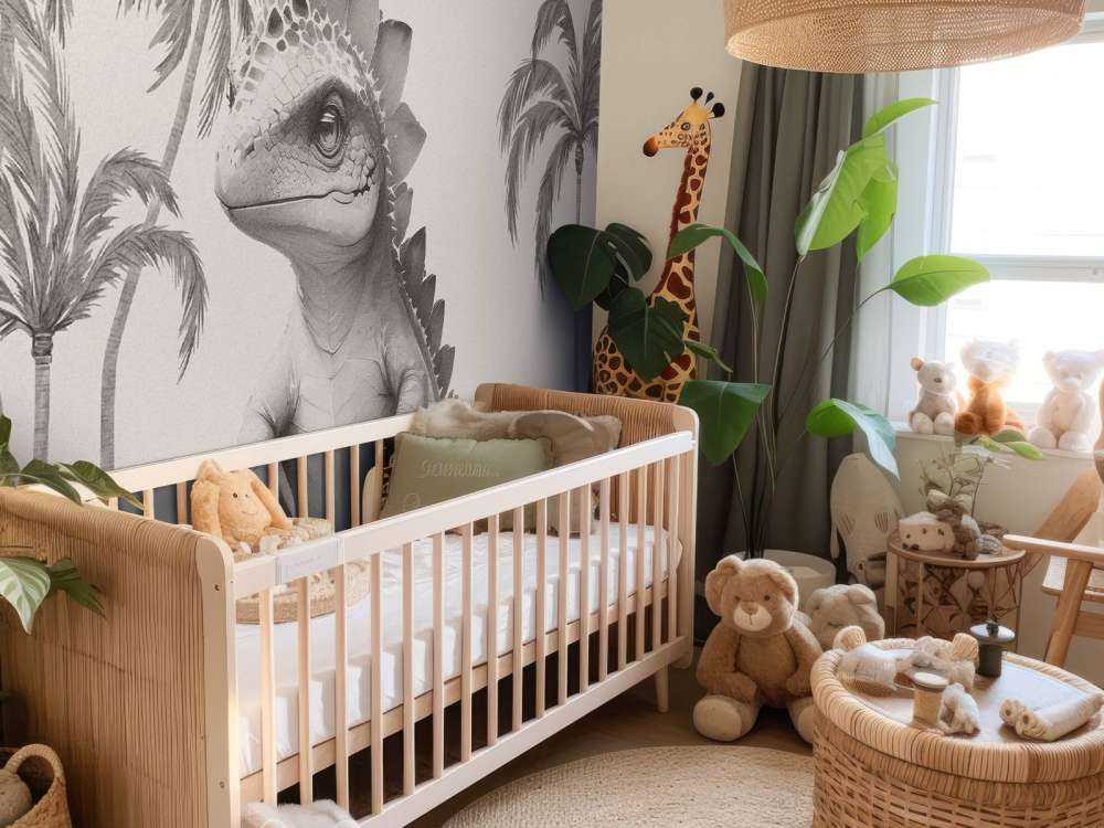 Baby-Stegosaurus im beigefarbenen Dschungel