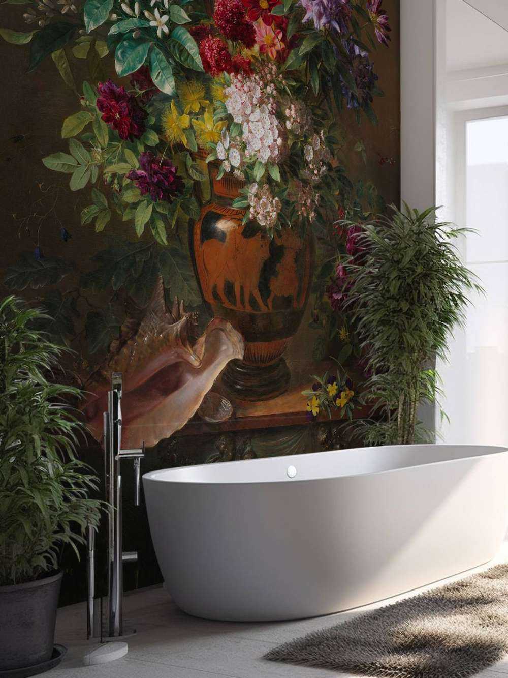 Stillleben mit Blumen in einer griechischen Vase.