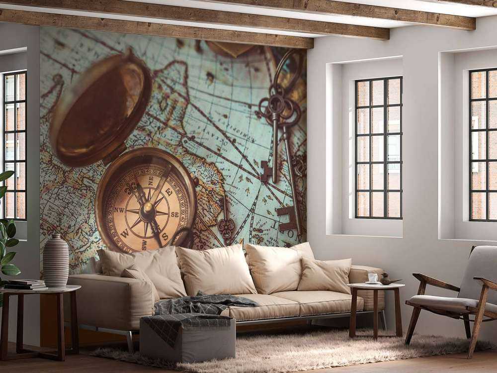 Weltkarte mit Kompass