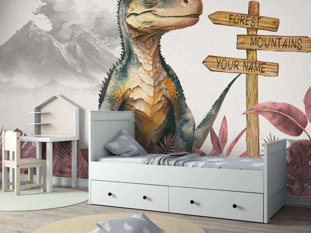 Baby-Velociraptor im rosa Dschungel