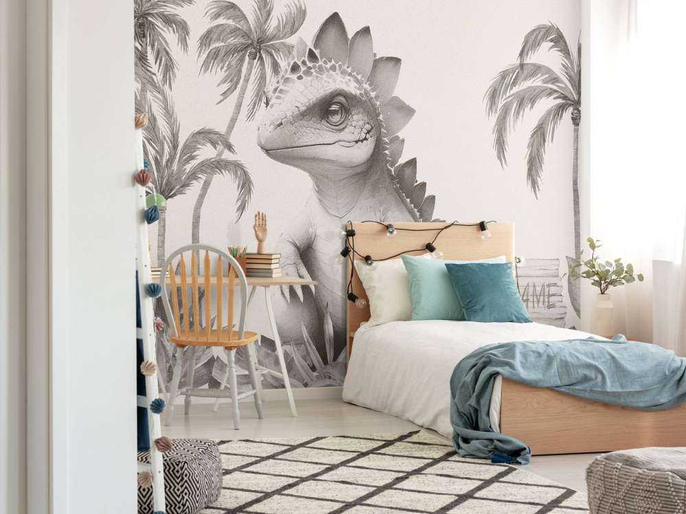 Baby-Stegosaurus im beigefarbenen Dschungel