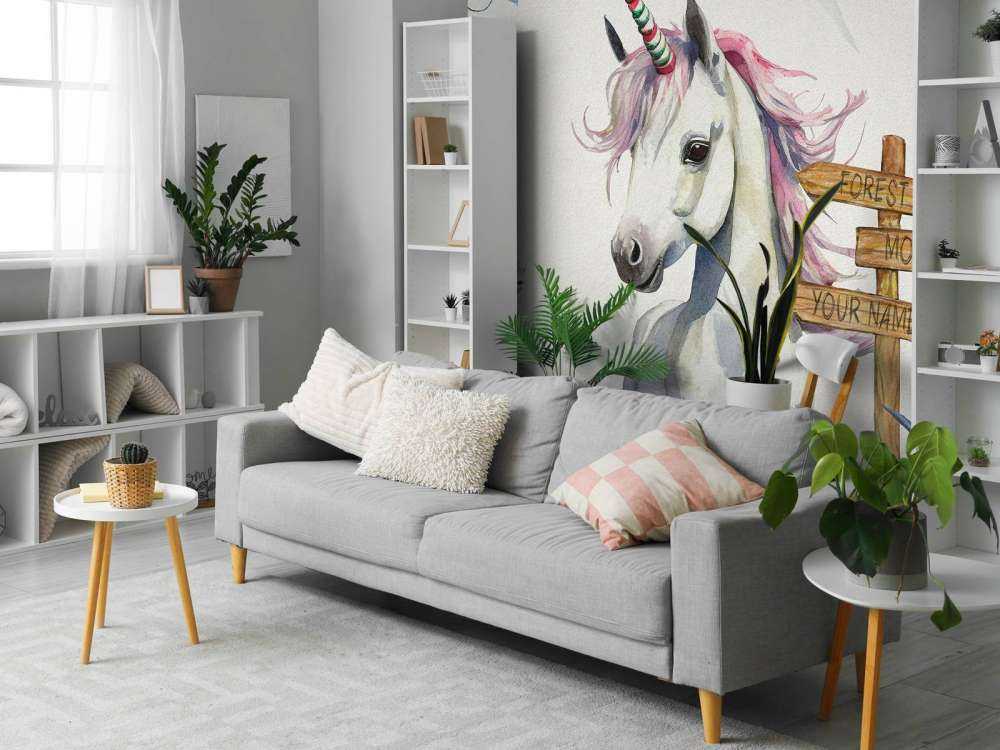 Baby Einhorn mit Pflanzen blau