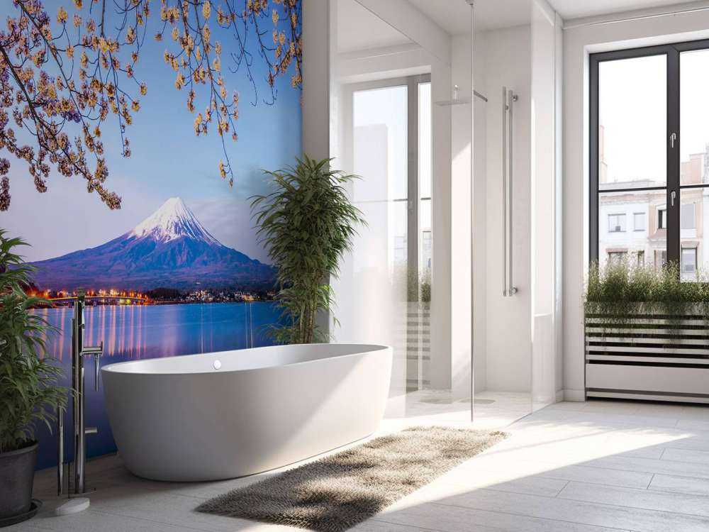 Der Berg Fuji am Rande des Wassers