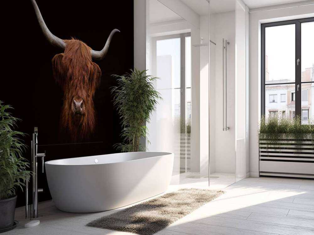 Schottischer Highlander auf dunklem Hintergrund