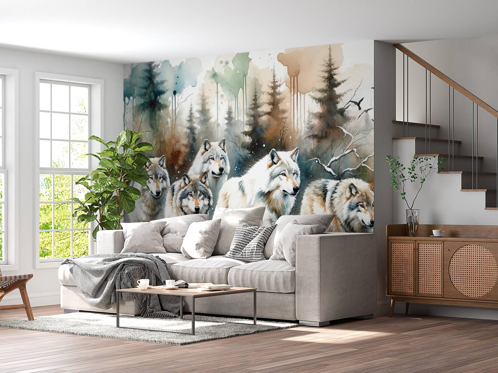 Fototapete - Watercolor Pack of Wolves - Fototapete, image size:1600x1200