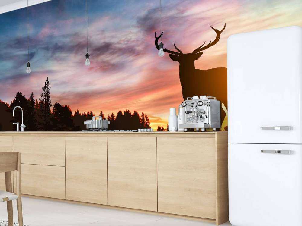 Hirsch mit Sonnenuntergang