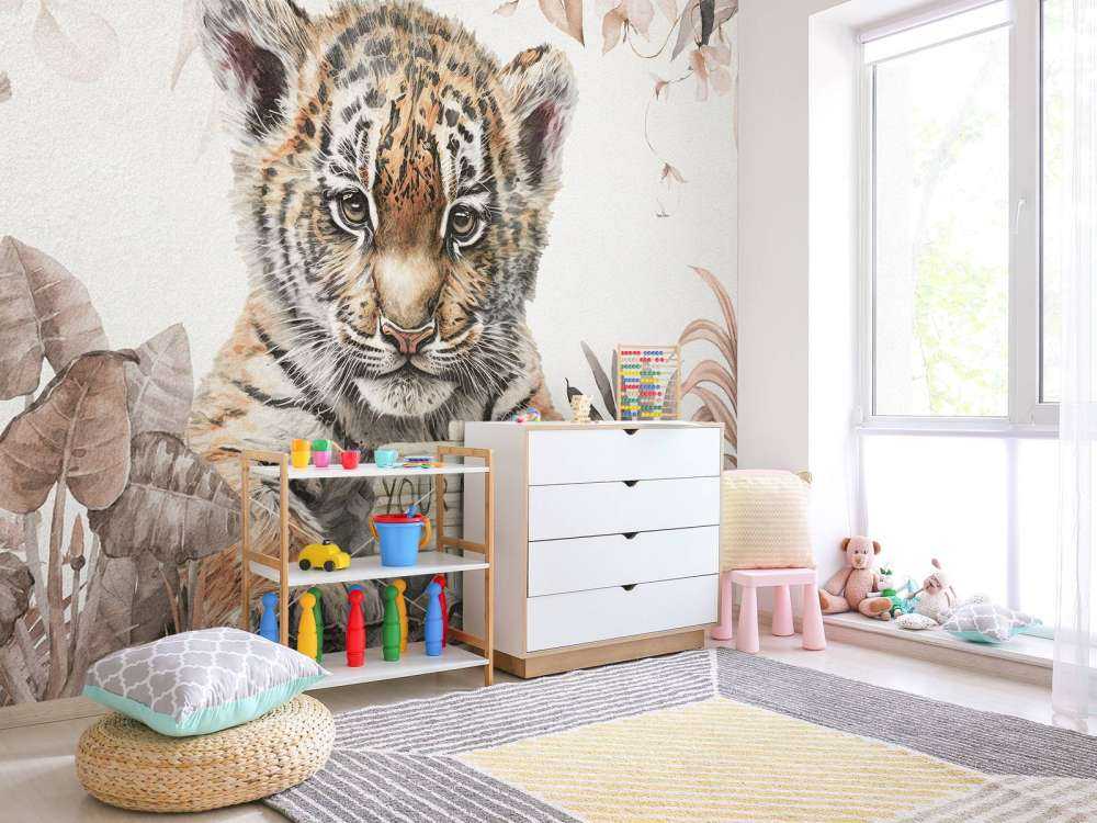 Niedlicher Tiger mit Pflanzen taupe