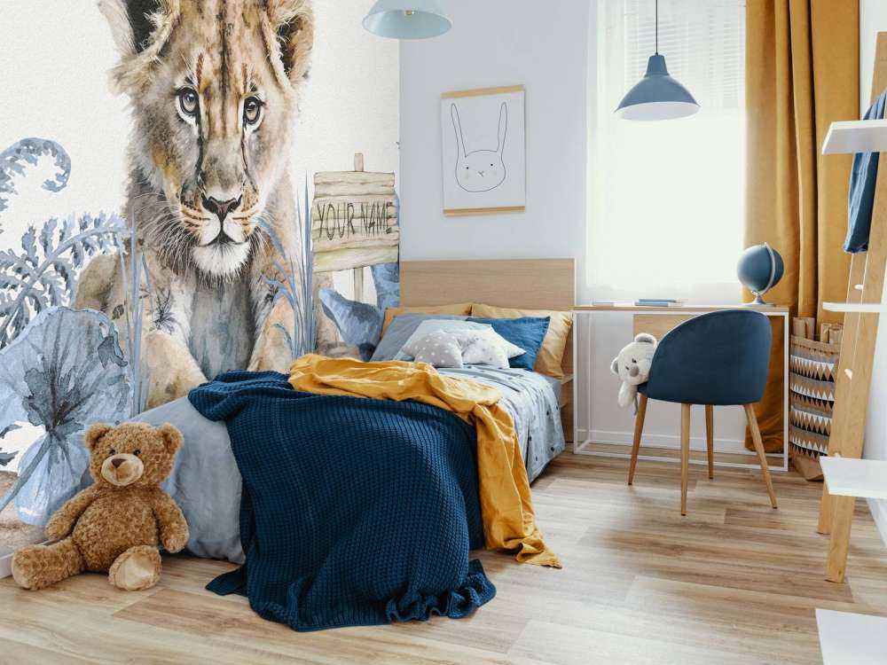 Junger Löwe im Dschungel blau