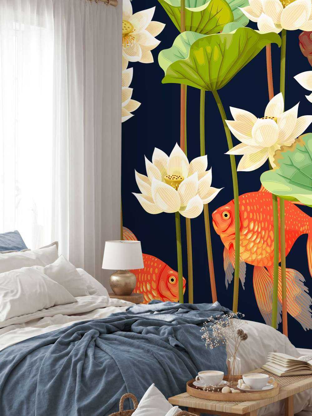 Lotosblumen und Fische