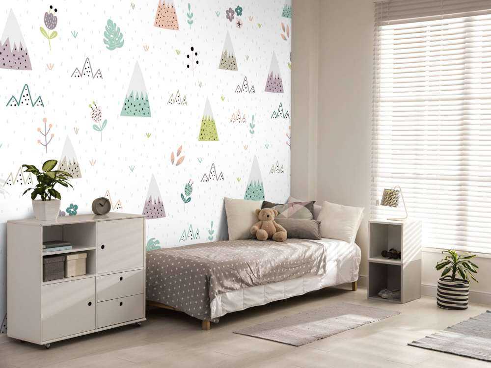 Berge, Pflanzen und Blumenmuster