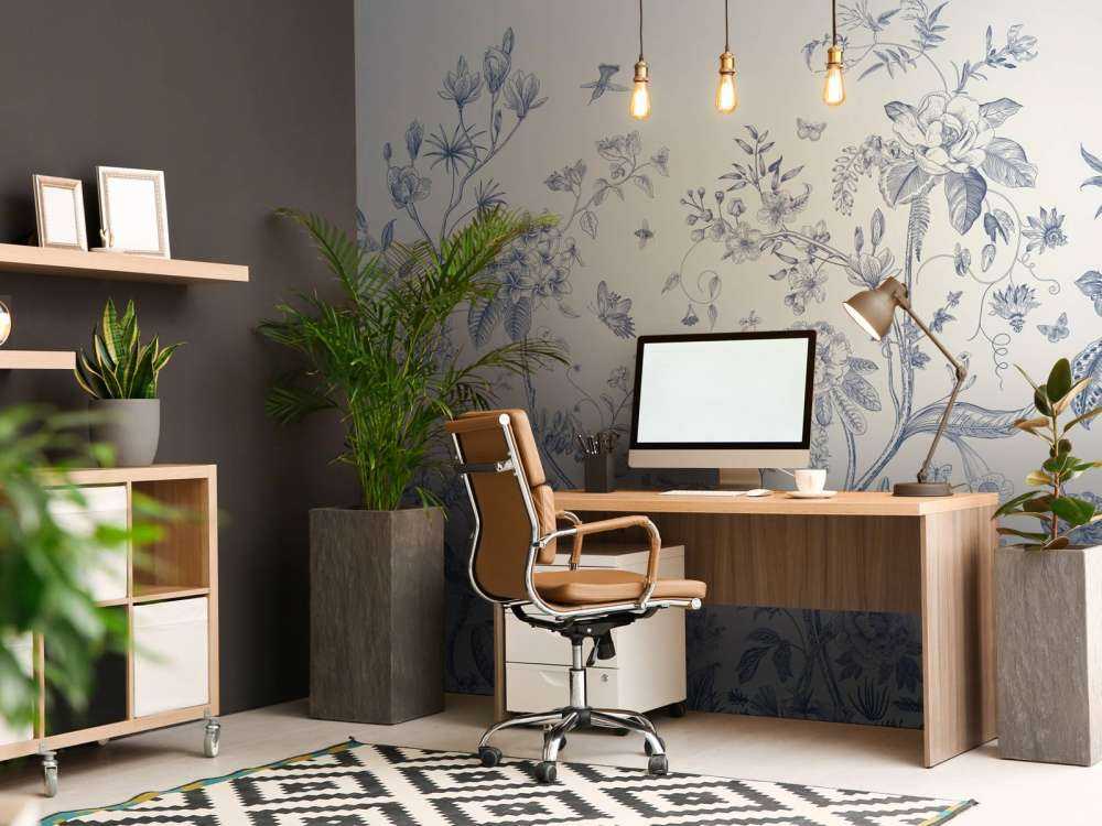 Florale Illustration, blau und weiß