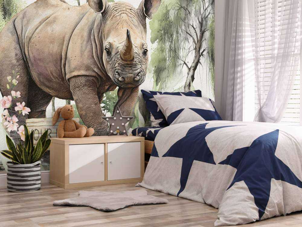 Nashornbaby in der Savanne