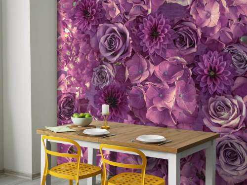Lila Hortensien, Rosen und Dahlien