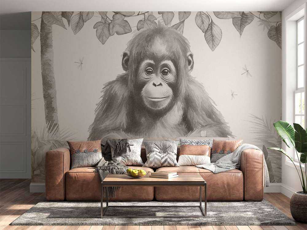 Orang-Utan-Baby im Dschungel beige