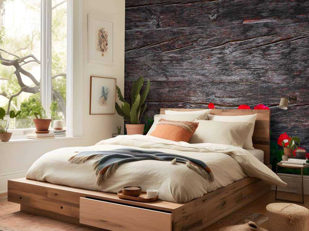 Verwittertes Holz mit Blumen