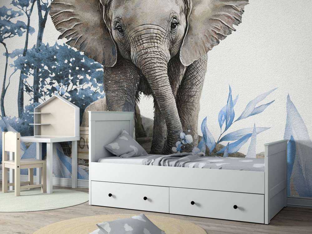 Elefantenbaby im Dschungel blau