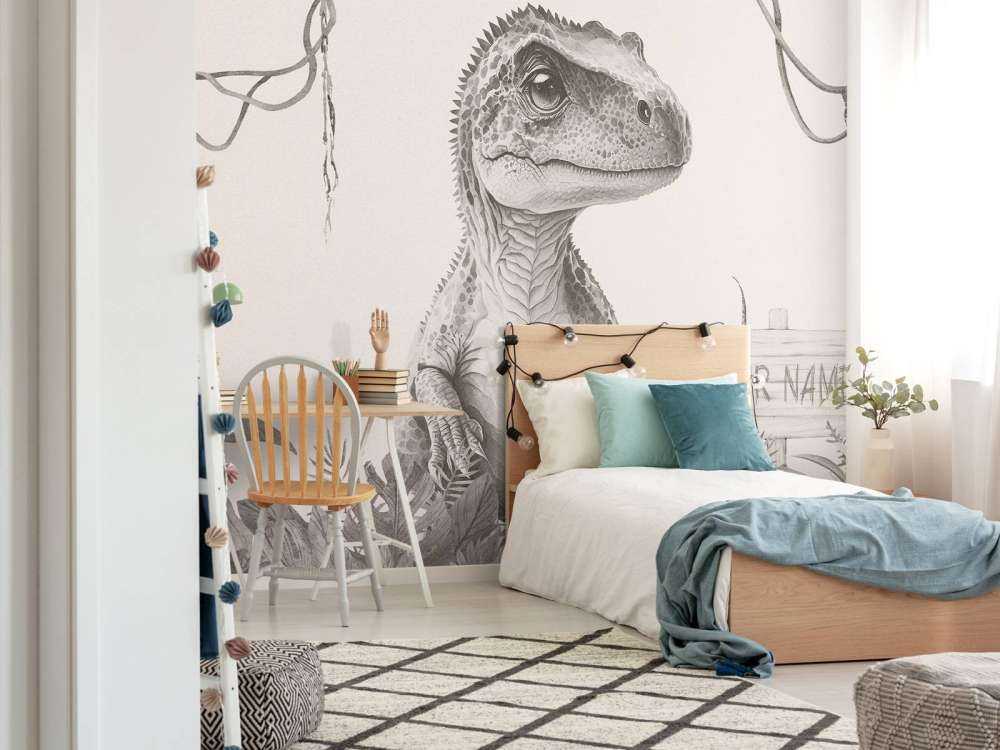 Baby-T-Rex im beigefarbenen Dschungel