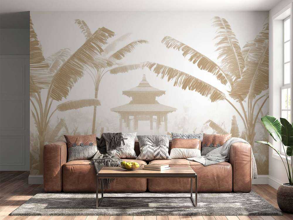 Nebeliger Tempelgarten, taupe