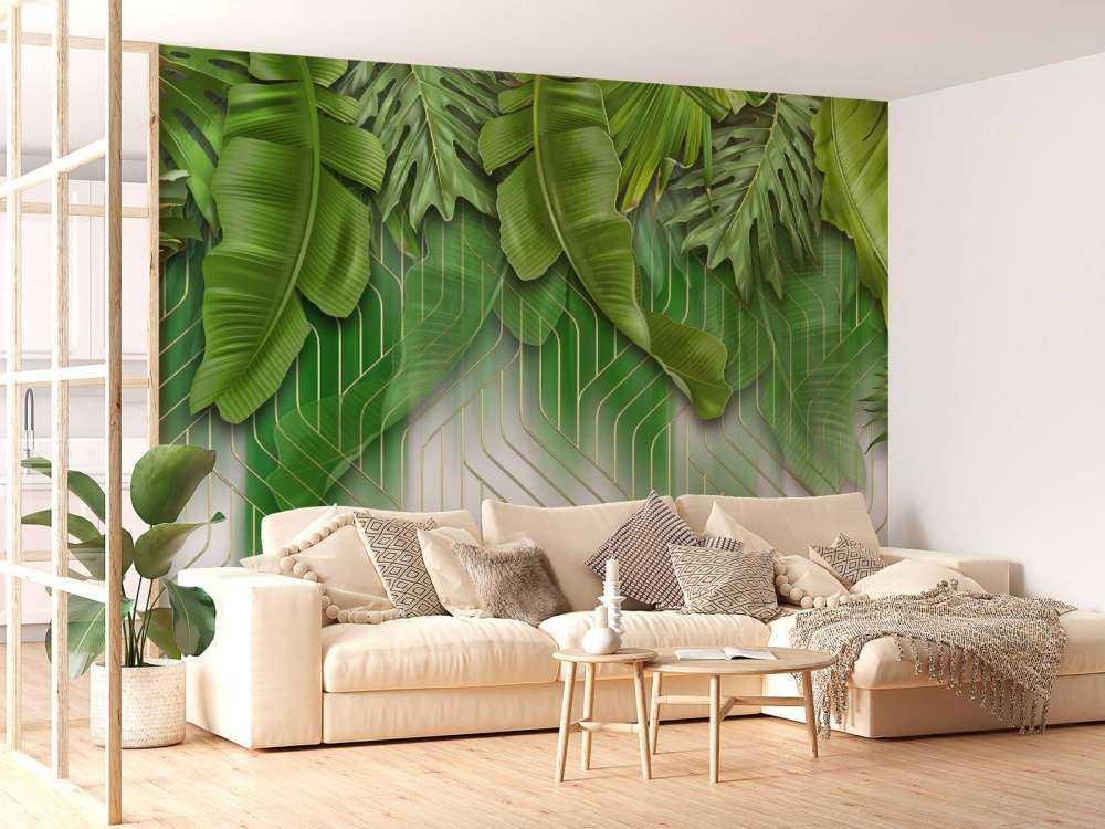 Goldene Linien Effekt mit grünen Blättern