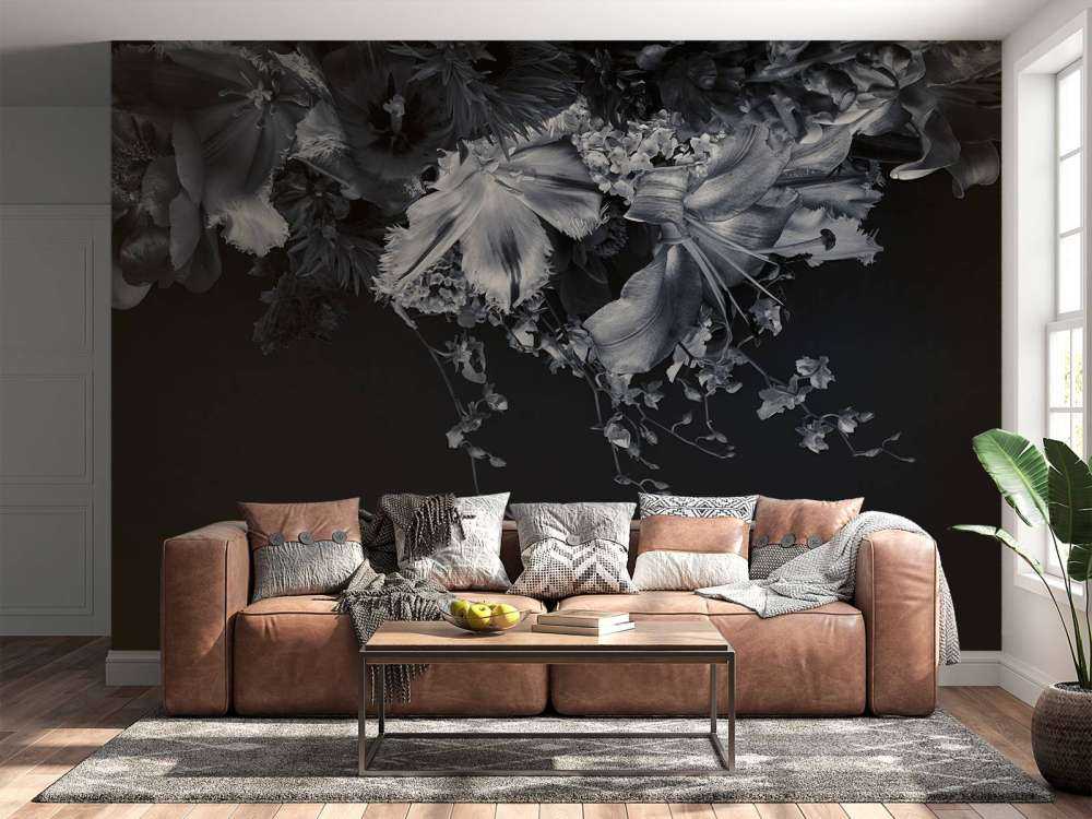 Zusammengesetzte Blumen in Schwarz und Weiß