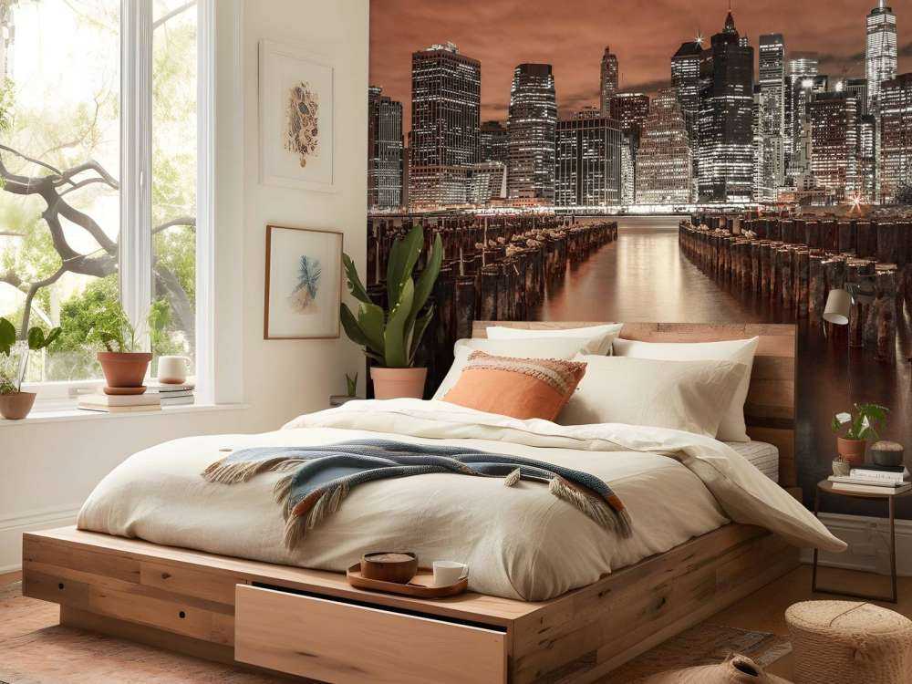 Skyline von Manhattan mit Wellenbrechern