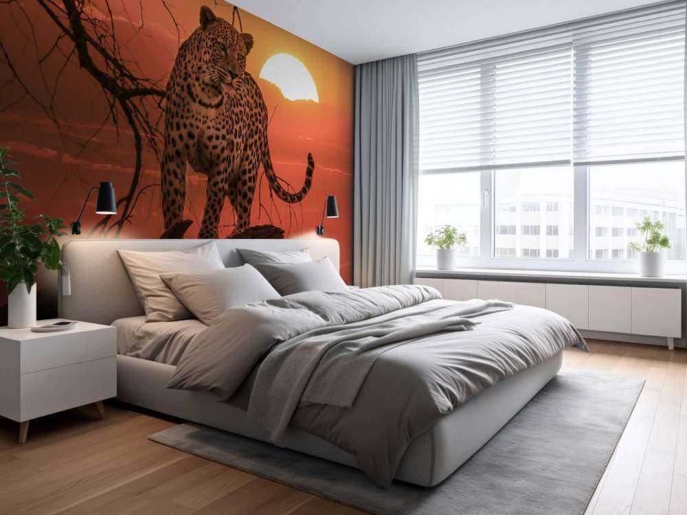 Leopard mit untergehender Sonne