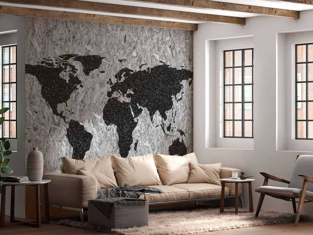 Schwarze Weltkarte auf weißem Hintergrund